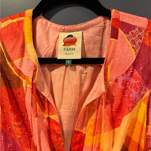 FARM Rio Patch Twirl Midi Dress Tiered Puff Short Sleeves size small. - Picture 3 of 6